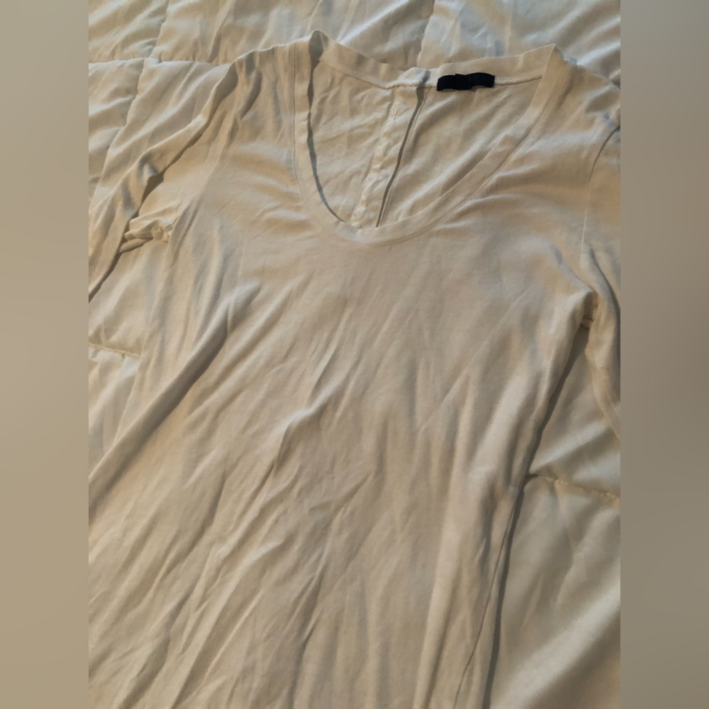 Gap small tall white scoop neck button detail back long sleeve tee top
